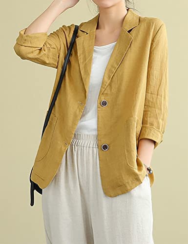 IDEALSANXUN Cotton Linen Blazer for Womens Long Sleeve Loose Casual Blazer Jackets2
