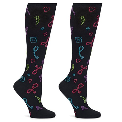 Nurse Mates 2 Pair Per Pack Compression Trouser Sock (Medical Symbols Black)