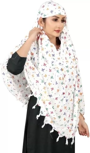 Image of Cotton Long Scarf Cum Mask Scarves Usable for Vehicle Driver | White Printed Design Fabric | Universal Size | Soft & Breathable Sun Protection | For Girl & Women