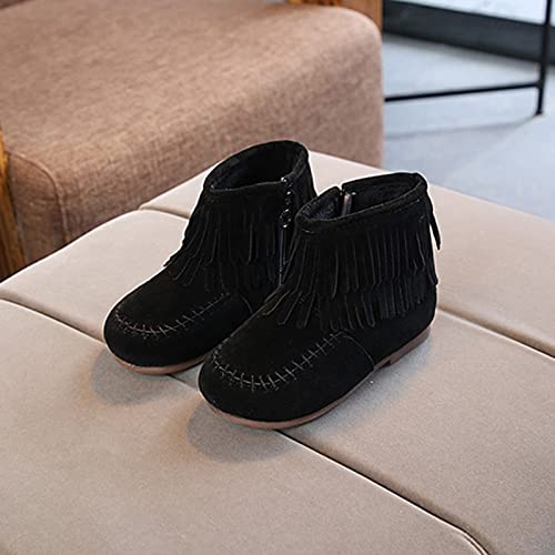 Winter Infant Girls Ankle Boots Side Zipper Low Heels Boots Little Kid/Big Kid Solid Fringe Tassel Snow Boots4