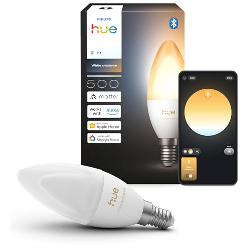 Philips Hue White Ambiance, Ampoule LED Flamme B39, 500lm, Pack de 1, Blanc