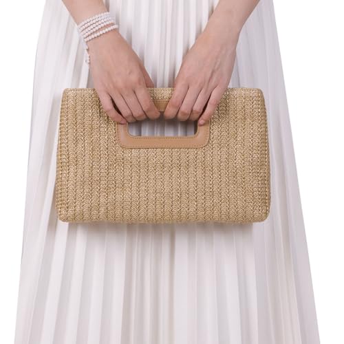 Natural Straw Flat Clutch Women 2026 Boho Purse Top Handle Crossbody Handbag Stylish Woven Envelope Wallet Evening by Tellrain - Used condition - Image 2