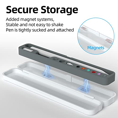 Image of Magnetic Carrying Case Compatible with Apple Pencil 2nd Generation and 1st Gen Pencil and Samsung Galaxy S-Pen Series, Pencil case Consists of Hard PC Shell and Soft Silicone Inner (Gray)