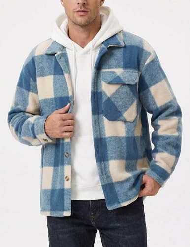 Image of ZAFUL Men's Shacket Aztec Print Shirt Jacket Flannel Button Up Turndown Collar Overshirt Chest Pocket Button Flap Thick Shirt