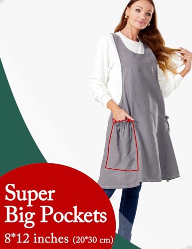 Image of Cozy Adjustable Cross Back Aprons for Women with Pockets Cotton Linen Cooking Kitchen Baking