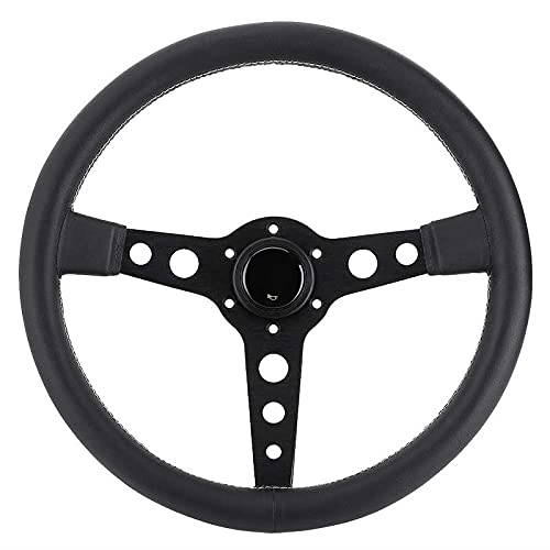 Kierownica Drift, 350 mm/14 w 6 czarnych skórzanych śrub, szare szwy z akcesoriami do guzików klaksonu