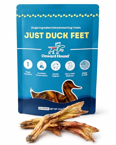 Onward Hound Duck Feet for Dogs - Dehydrated Duck Feet for Dogs - USA Made - Human Grade Single Ingredient Dog Treats - Natural Dental Chews with Glucosamine & Chondroitin - 12 Count