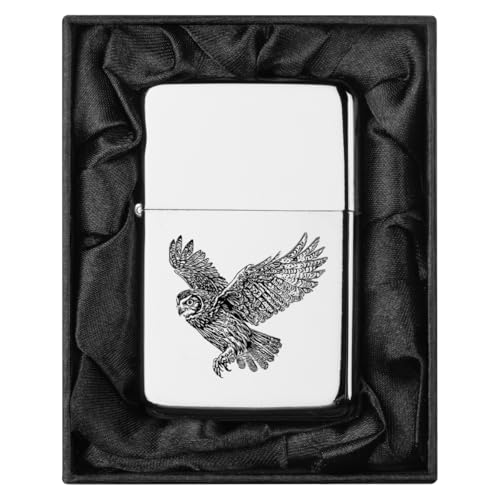 Encendedor en caja de regalo con interior de seda negra y diseño búho