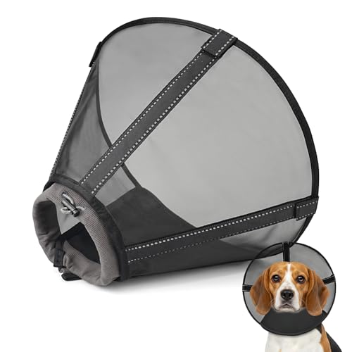 Image of Breathable Mesh Dog Cone Collar for Surgery, Soft Elizabethan Recovery Alternative to Stop Licking,Pet Neck Collar for Large Medium Small Breeds, L, Matte Black