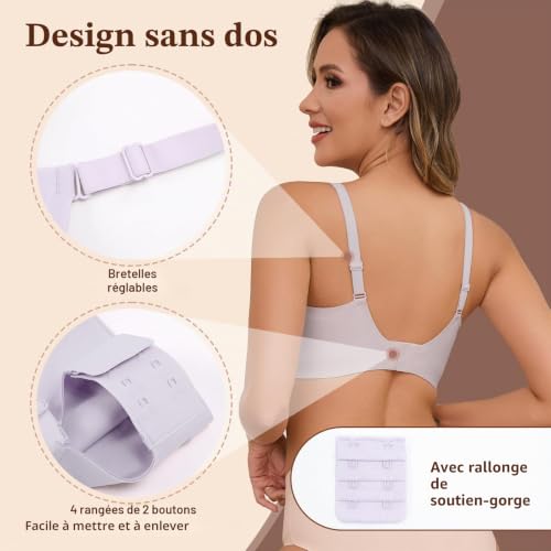 Nadeer Soutiens-Gorge Femme sans Armature Soutiens Gorge Classiques Bralette sans Coutures Push up Confort Brassière avec Coussinets Invisible(Violet,M) – vue 3