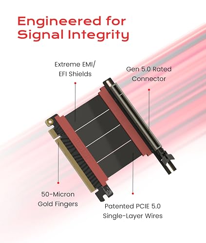 Image of LINKUP PCIE 5.0 Riser Cable | for Vertical GPU Mount | Left Angle | Graphics Card GPU Ready | Usable with PCIe 4.0 & RX9070 / RTX5090 | 5cm (Total Length: 9cm)