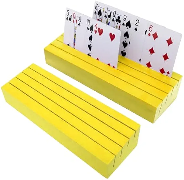 hismocal Playing Card Holders Deck Stand, Play Cards Holder for Kids or Elder People, Hands-Free Wood Holder Racks,Tray for Organizing Cards (Yellow)
