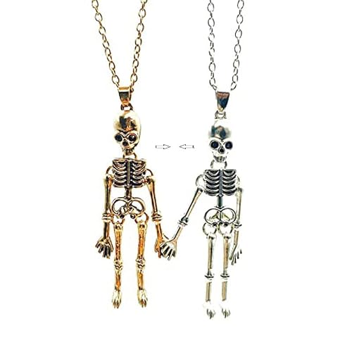 Skeleton Ghost 2 Pcs Best Friend Matching Necklace For Women Friendship Bff Necklace For 2 Cute Necklaces For Teen Girls Sister Dainty Couple Valentines Day Gifts (Gold And Silver 2, Zinc Alloy) #TOP1