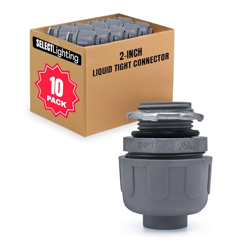 SELECT 10 Pack Lighting PVC Liquid Tight Connector, 2“ Straight Flexible Conduit Connectors, Non-Metallic Conduit Fittings, Safe and Rust Resistant