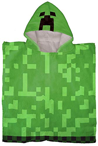 Minecraft Creeper Kids Bath/Pool/Beach Hooded Poncho – Super Soft & Absorbent Cotton Towel, Measures 22 x 22 Inches (Official Minecraft Product)