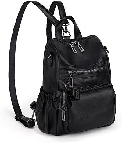 UTO Women Backpack Ladies 3 Ways Rucksack Multi Pockets Tassel Deco PU Leather Black