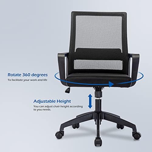 T-THREE. Adjustable Office Chair Ergonomic Mesh Swivel Chair Desk Chair Computer Chair Lumbar Support Height Adjustable for home Work and Student Study(Black)