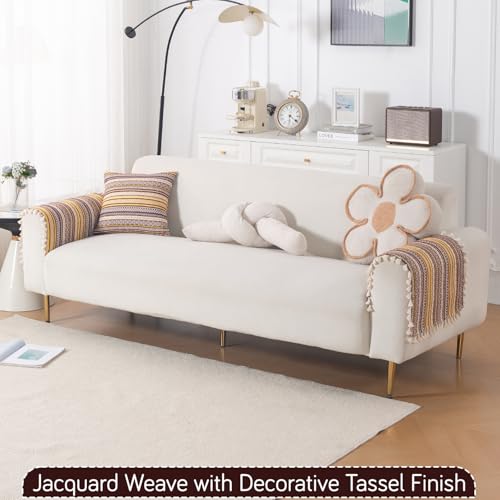Image of HOKIPO Sofa Arm Cover with Tassel | 300 GSM Thick Cotton Acrylic Jacquard Armrest Mat, 50x70 cm, Pack of 2,'Trivana Series' Chocolate Brown (IN-931-J4*2)