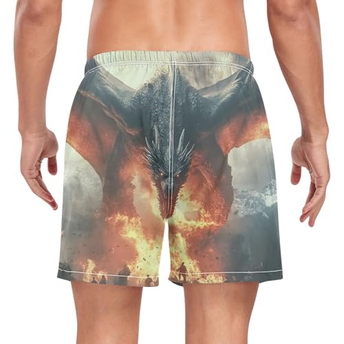Fantasy Dragon Fire Mens Swim Trunks with Liner, Cool Quick Dry Beach Swim Shorts, Swimwear Bathing Suits S2