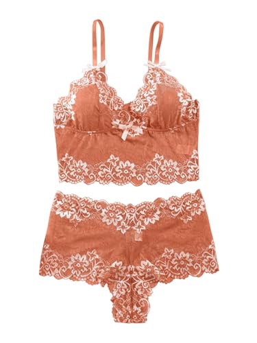 Image of Lilosy Sexy Lingerie for Women Lace Pajamas Set Cami Bra and Panty High Waist Sheer Sleepwear 2 Piece 2XS-6XL
