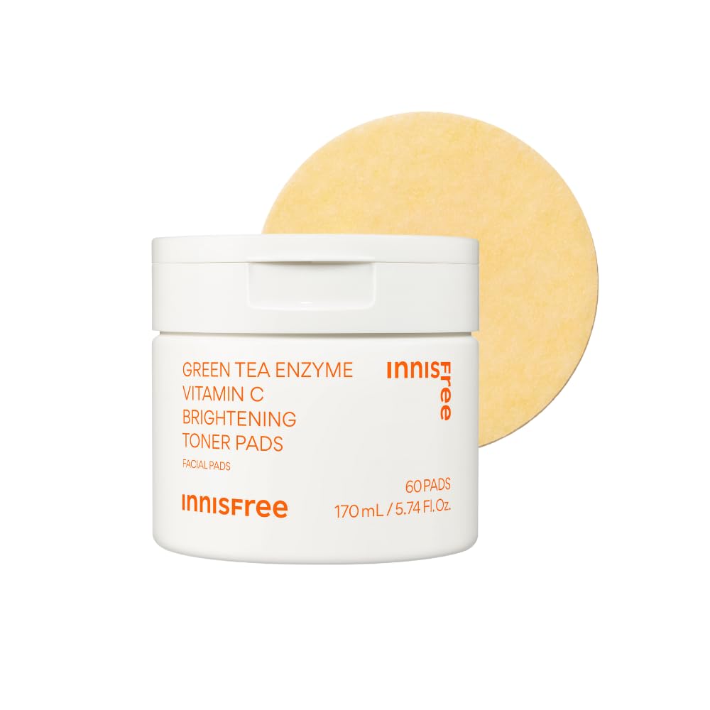 INNISFREE Green Tea Enzyme Vitamin C Brightening Toner Pads, Exfoliating Radiance Boosting Korean Facial Pads for visible Brightening, Reducing Dark Spots, 170ml