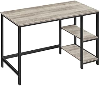 VASAGLE Computer Desk, Writing Desk with 2 Shelves on Left or Right, Work Table for Office Living Room, Steel Frame, Industrial, Greige and Black LWD47MB