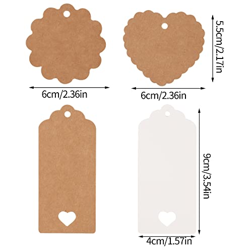 100 Stück Geschenkanhänger Kraftpapier, Kraftpapier Anhänger zum Beschriften Papieranhänger mit 16m Jute Schnur Blanko Geschenkanhänger Weihnachten Handmade Label