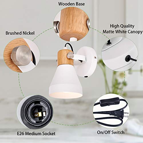TeHenoo Wooden Plug in Wall Sconce Set of 2, Matte White Rotatable Wall Lamp with On-Off Switch Cord for Bedroom,Living Room,Reading,Hallway - Image 7