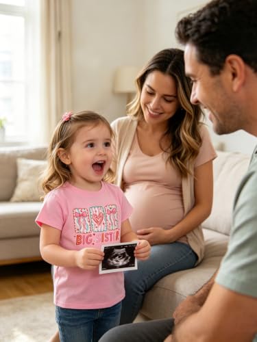 Image of Funnycokid Big Sister Shirts for Girls Pregnancy Announcement Toddler Promoted to T-Shirt 1-7 Years