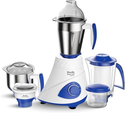 Preethi Blue Leaf Platinum 5.0 Mixer grinder | 15 Years of Trust, Now with upgraded design MG-280 | 750 watt, 4 jars incl Super Extractor & Grind 'N' Store jar | Upgraded version MG-139
