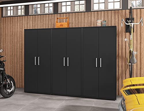 Image of Manhattan Comfort Eiffel 73.43 inch Garage Cabinet with 4 Adjustable Shelves, Ideal Home Storage for Office, Laundry or Utility Room, Set of 3, Black