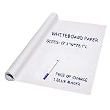 Whiteboard-Papier-Aufkleber-Rolle, selbstklebend, trocken abwischbar, groß, 43,9 x 199,9 cm, mit 1 farbigen Stiften auf Wasserbasis, Kreidetafel-Tapete für Zuhause und Büro