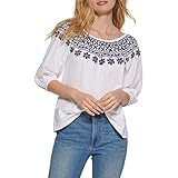 Sehen Sie wunderschön aus mit dem Tommy Hilfiger Over-The-Shoulder Top mit Stickerei.