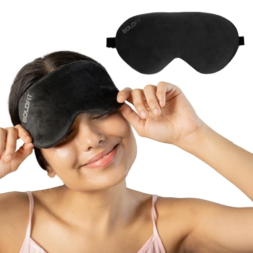 Image of Boldfit Eye Mask for Sleeping with Adjustable Strap Super Soft Sleep Masks Blind Fold for Comfortable Travelling Sleep Mask Pad for Girls Eye Masks Blind Folds for Sleeping - Black Pink (Pack of 2)