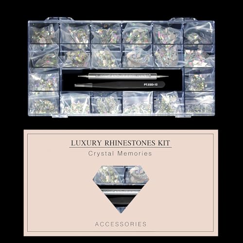 12 Types of 600 Crystal AB Diamonds + 2500 Flat Rhinestones Mix 20 Styles Flatback DIY Crafts Rhinestone Crystals 3D Ornament‌s Flat Back Stones Set + Tweezers + Drill Pen
