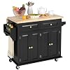 Finnhomy Rolling Kitchen Island with Drop Leaf Thicken Rubberwood Top Spice Rack Towel Rack Drawer 433 Portable Mobile Kitchen Island Carts Table Storage Cabinet Both Wheels and Feet