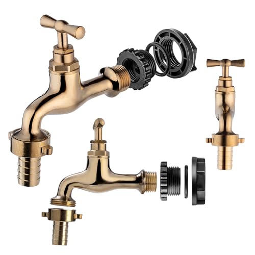 KADAX Wasserhahn für Regenwassertank, Außenhahn aus Metall mit 3/4 Zoll Gewinde für Garten, wetterfester Gartenhahn mit Griff für Regentonnen (Gold)
