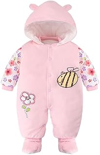Baby Snowsuit Boys Girls Winter Romper Cotton Jumpsuit Detachable Hooded Footies Outfits Warm Long Sleeve Cartoon Dinosaur Newborn Gift for 3-6 Months