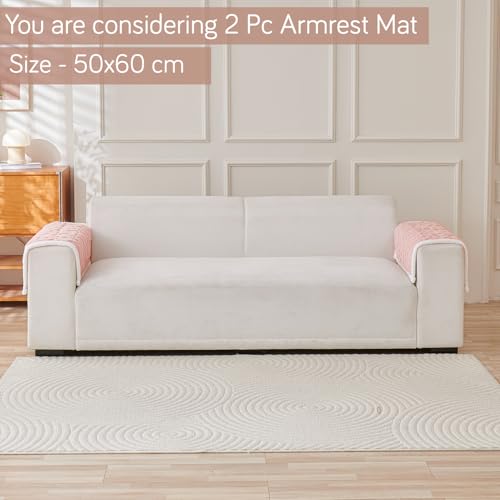 Image of HOKIPO 'Italian Caelora' Luxury Jacquard Plush Anti-Slip Sofa Armrest Covers | 1 Pair - Misty Rose (AR-5953-PNK*2)