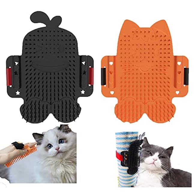 Cat Self Groomer, Pet Hair Brush - 2 Packs, Wall Mounted Cat Grooming Brushes, Bathing Brush with Catnip, Self Massage Tool for Long & Short Fur Cats & Kittens, Dogs - Orange, All Hair Types-jXzycdpO