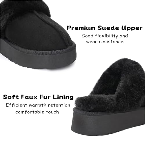 SOULROSE Women's Fuzzy Memory Foam Slippers Disquette Platform Fuzzy Comfy Cozy House Bedroom Indoor Outdoor Slippers Shoes with Non-Slip Sole Womens Gift Slippers3