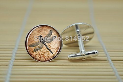 Pretty Lee Vintage Dragonfly Jewelry Dragonfly Cufflinks In Silver Glass Cabochon Cuff Links C1314