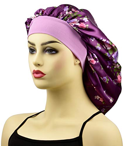Extra Large Satin Sleep Cap for Women with Long Braids, Wide Band Satin