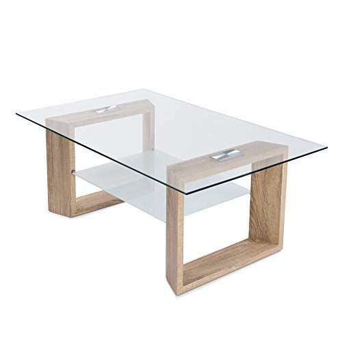 HomeSouth - Mesa de Centro Fija, Cristal Transparente, Patas Color Cambria