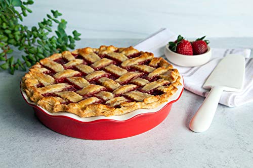 Kook Pie Dish, Round Pie Pan/ Plate, Deep Dish, Ruffled Wave Edge, For Kitchen Cooking/ Baking Dessert Dinner, 10-Inch Ceramic Make, 42Oz (Cherry) #TOP1