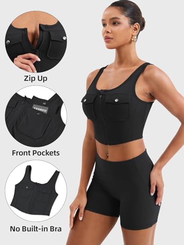 YEOREO CoreFlex Workout Tank Tops for Women U Neck Zip Up Crop Top Sleeveless Athletic Yoga Camisole Yvetty Going Out Tops4