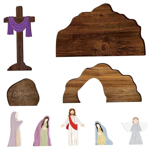 Décor de Pâques tombeau vide en bois pour table et bureau Jésus - 8