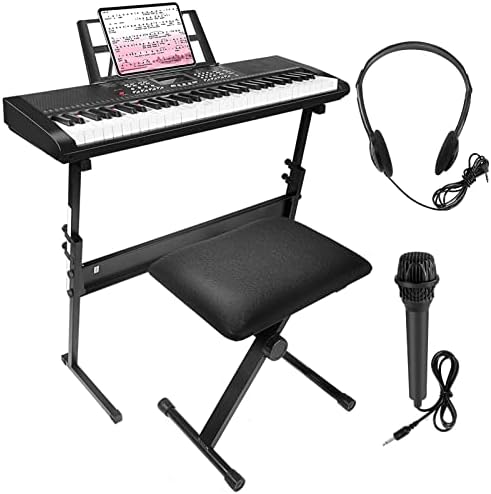Camide 61 Key Keyboard Piano for Beginners with Speakers, Digital Piano Stand, Bench, Headphones, Microphone, Sticker Sheet and Demo Songs