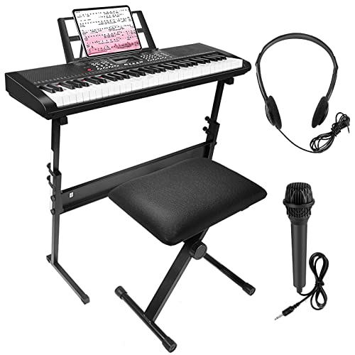 Camide 61 Key Keyboard Piano For Beginners With Speakers, Digital Piano Stand, Bench, Headphones, Microphone, Sticker Sheet And Demo Songs #TOP3