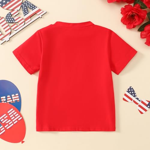 Image of Toddler Girl 4th of July Outfit Big Bow Print T-Shirt Top American Flag Clothes 2-7Y